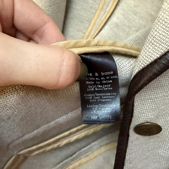 Rag & Bone Bromley Blazer Beige Wool and Brown Lambskin Leather Size XS - Picture 7 of 7